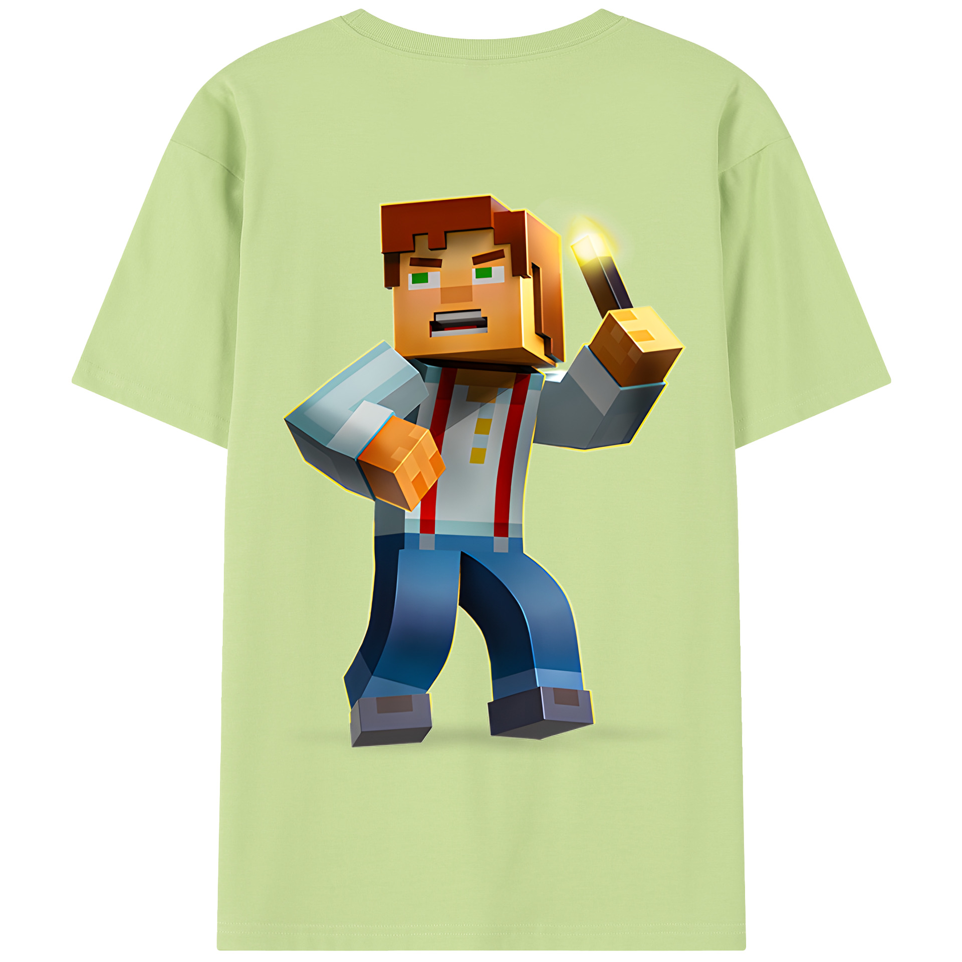 （画像用） マインクラフト ブロックの世界 Minecraft MC Block world 綿100％半袖Tシャツ（背面プリント）